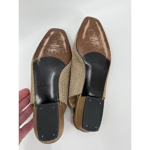 Vintage Stuart Weitzman Gold Shimmer Basket Weave Square Toe Heels Pumps Size 7 - Picture 9 of 12